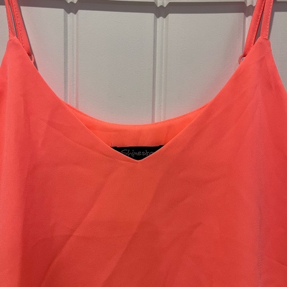 Y2K Shinestar Bright Coral Cami Tank Top Spring Neon Dinner Club Goingout 90s - Picture 4 of 9